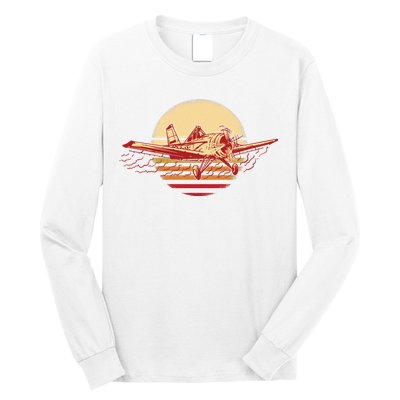 Retro Vintage Sunset Airplane Long Sleeve Shirt