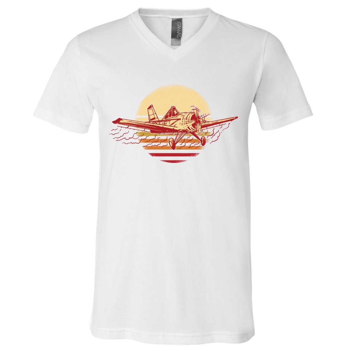 Retro Vintage Sunset Airplane V-Neck T-Shirt