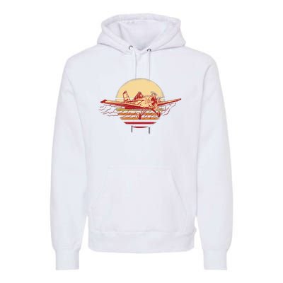 Retro Vintage Sunset Airplane Premium Hoodie