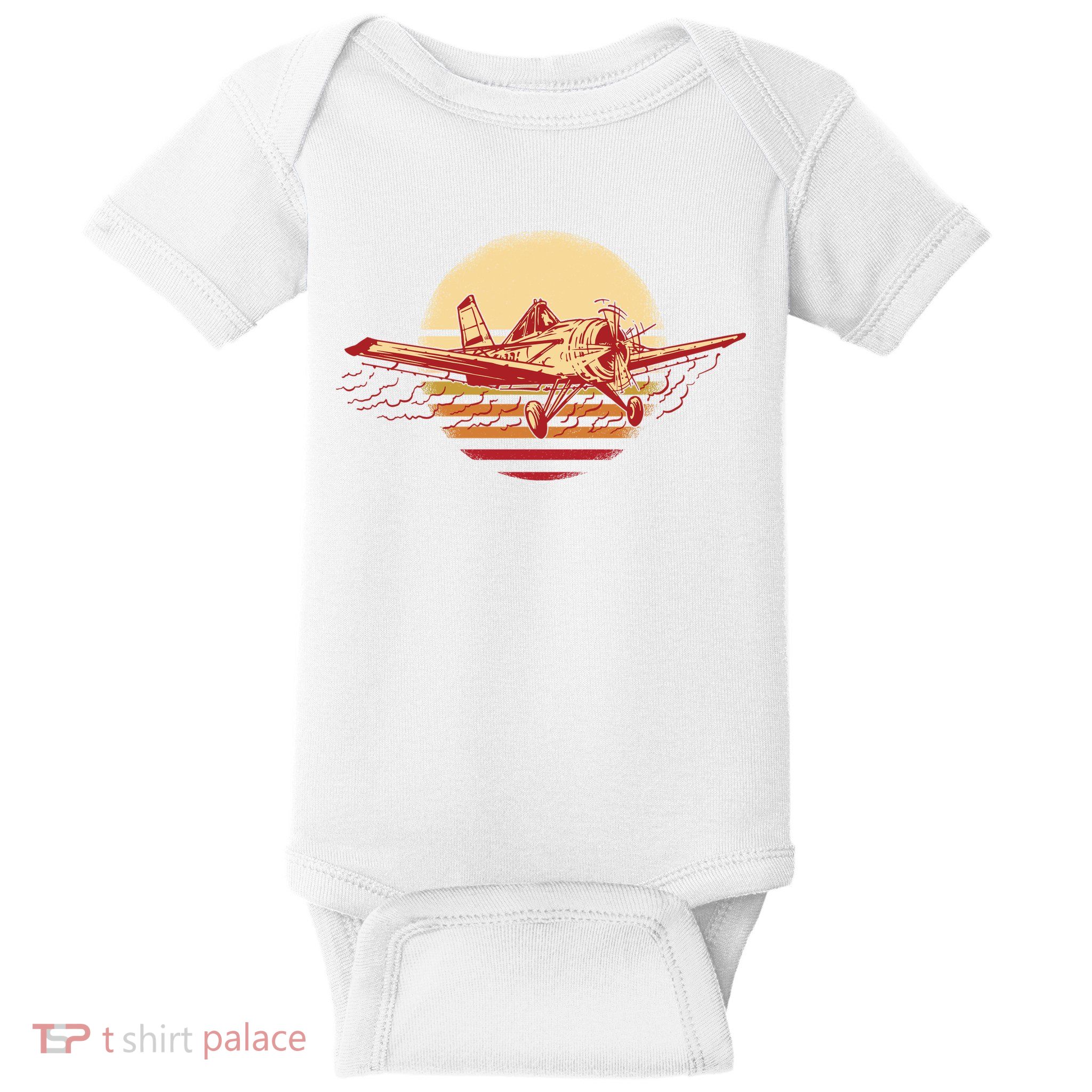 Retro Vintage Sunset Airplane Baby Bodysuit