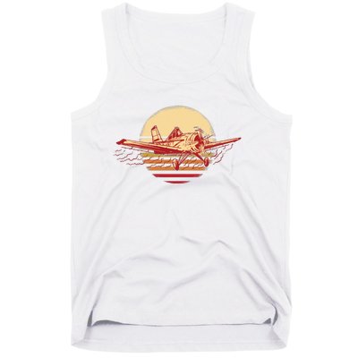 Retro Vintage Sunset Airplane Tank Top