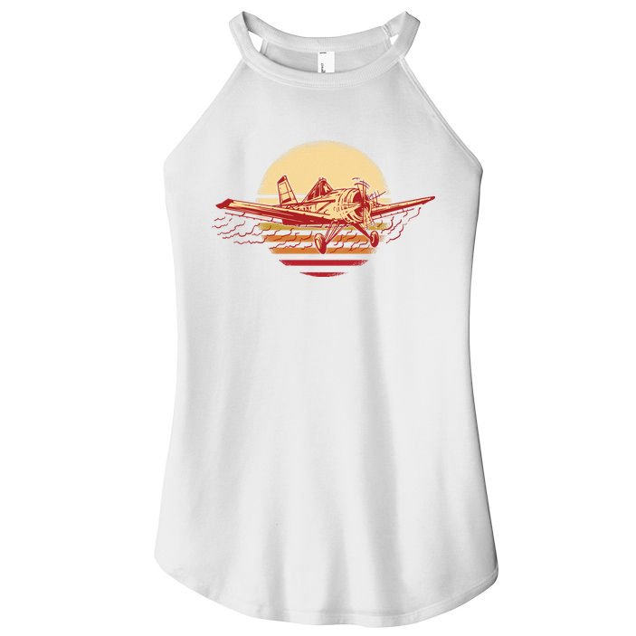 Retro Vintage Sunset Airplane Women's Perfect Tri Rocker Tank