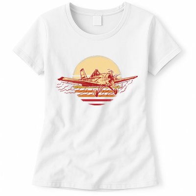 Retro Vintage Sunset Airplane Womens T-Shirt