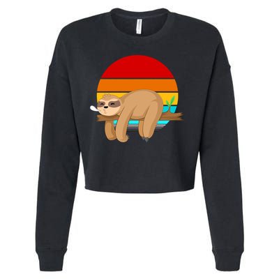 Retro Vintage Sloth Cropped Pullover Crew