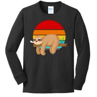 Retro Vintage Sloth Kids Long Sleeve Shirt