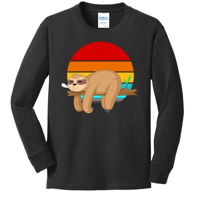 Retro Vintage Sloth Kids Long Sleeve Shirt