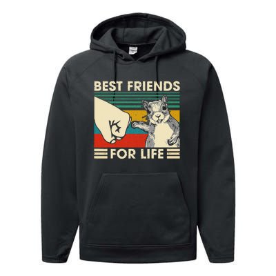 Retro Vintage Squirrel Best Friend For Life Fist Bump Performance Fleece Hoodie