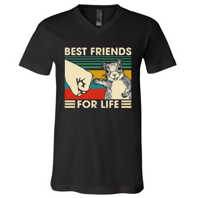 Retro Vintage Squirrel Best Friend For Life Fist Bump V-Neck T-Shirt