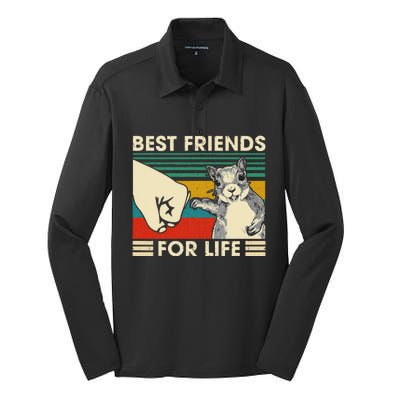 Retro Vintage Squirrel Best Friend For Life Fist Bump Silk Touch Performance Long Sleeve Polo