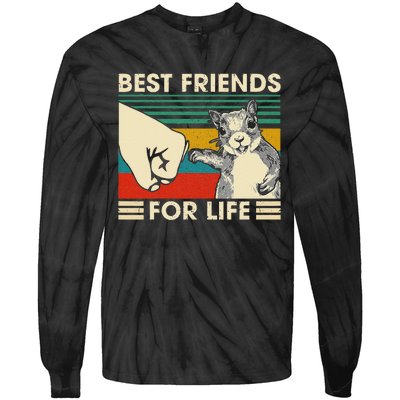 Retro Vintage Squirrel Best Friend For Life Fist Bump Tie-Dye Long Sleeve Shirt