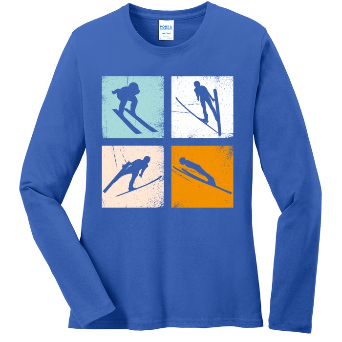 Retro Vintage Ski Jumping Clothes Ski Jump Fans Lovers Gift Ladies Long Sleeve Shirt