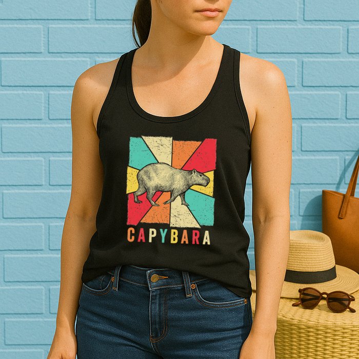 Retro Vintage Style Capybara Design Capybara Womens Tank Top