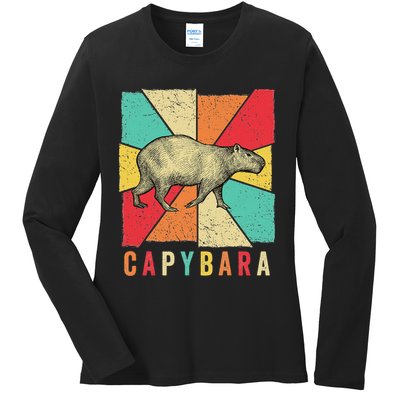 Retro Vintage Style Capybara Design Capybara Ladies Long Sleeve Shirt