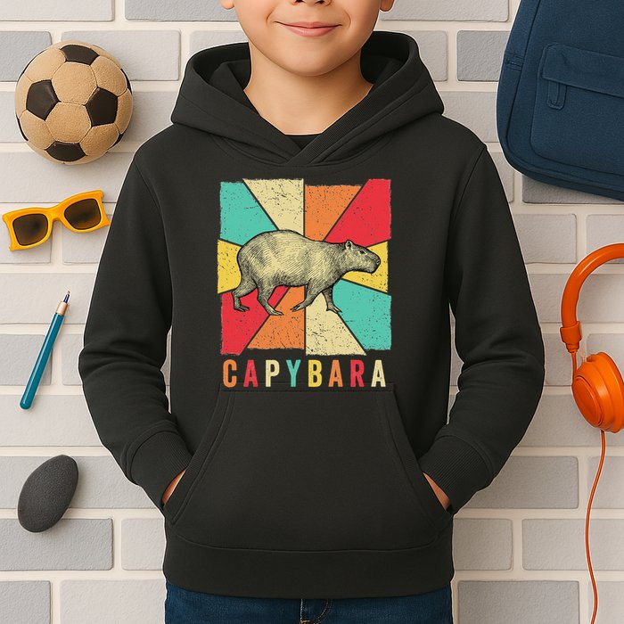 Retro Vintage Style Capybara Design Capybara Kids Hoodie