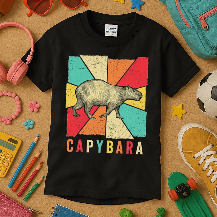 Retro Vintage Style Capybara Design Capybara Kids T-Shirt