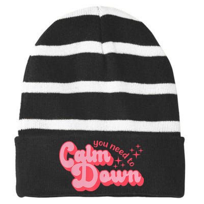 Retro Vintage Style Calm Down Striped Beanie with Solid Band