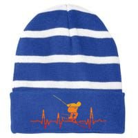 Retro Vintage Skiing Heartbeat Ski Lover Funny Skiers Funny Gift Striped Beanie with Solid Band