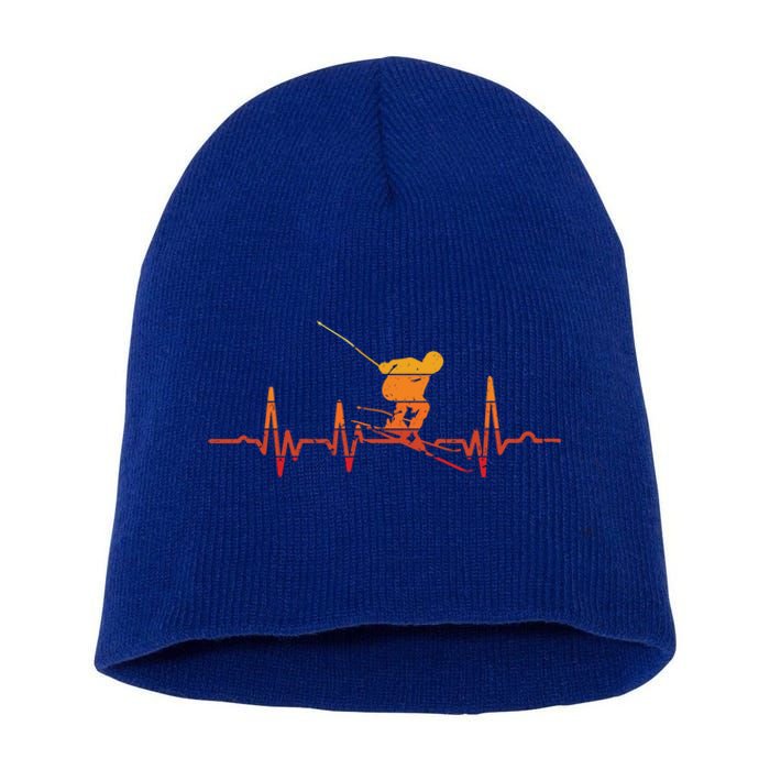 Retro Vintage Skiing Heartbeat Ski Lover Funny Skiers Funny Gift Short Acrylic Beanie