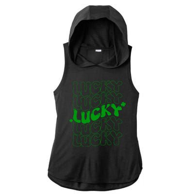 Retro Vintage St Patricks Day Lucky Ladies PosiCharge Tri-Blend Wicking Draft Hoodie Tank