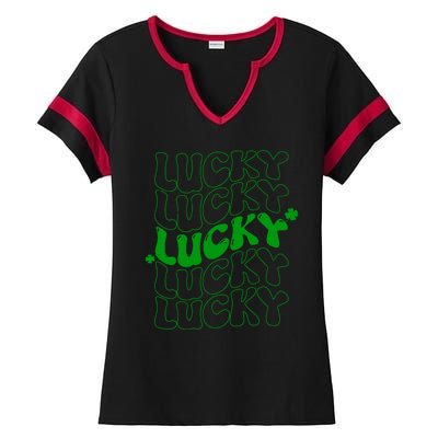 Retro Vintage St Patricks Day Lucky Ladies Halftime Notch Neck Tee