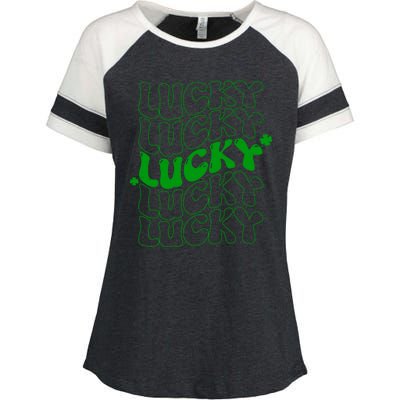 Retro Vintage St Patricks Day Lucky Enza Ladies Jersey Colorblock Tee