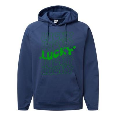 Retro Vintage St Patricks Day Lucky Performance Fleece Hoodie