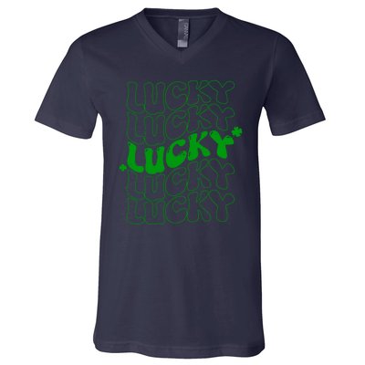 Retro Vintage St Patricks Day Lucky V-Neck T-Shirt