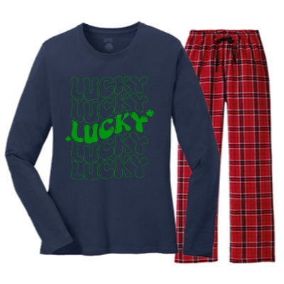 Retro Vintage St Patricks Day Lucky Women's Long Sleeve Flannel Pajama Set 