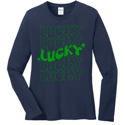 Retro Vintage St Patricks Day Lucky Ladies Long Sleeve Shirt