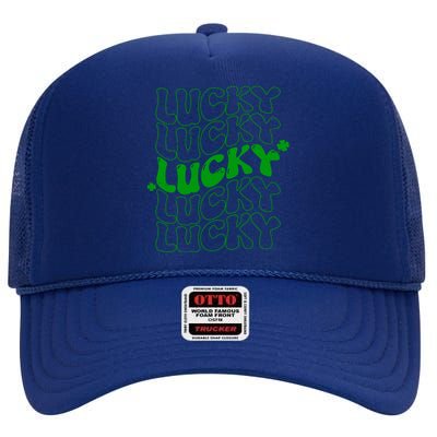 Retro Vintage St Patricks Day Lucky High Crown Mesh Back Trucker Hat