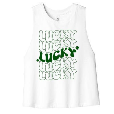 Retro Vintage St Patricks Day Lucky Women's Racerback Cropped Tank