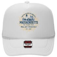 Retro Vintage State Of Massachusetts High Crown Mesh Back Trucker Hat