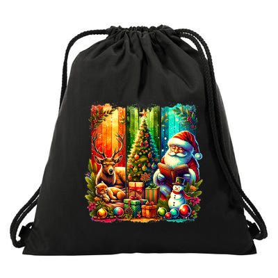 Retro Vintage Santa Christmas Drawstring Bag