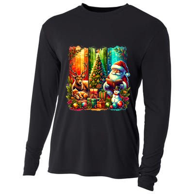 Retro Vintage Santa Christmas Cooling Performance Long Sleeve Crew