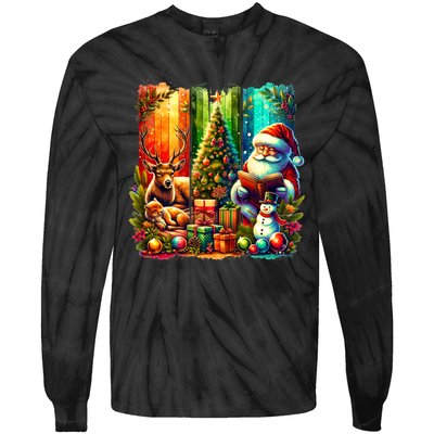 Retro Vintage Santa Christmas Tie-Dye Long Sleeve Shirt