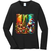 Retro Vintage Santa Christmas Ladies Long Sleeve Shirt