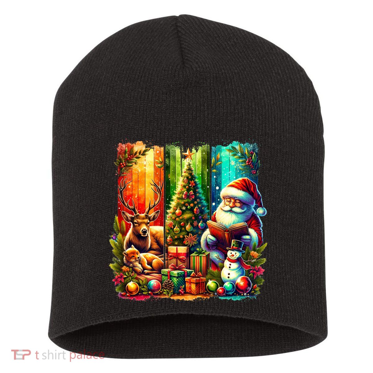 Retro Vintage Santa Christmas Short Acrylic Beanie