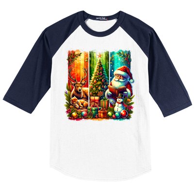 Retro Vintage Santa Christmas Baseball Sleeve Shirt