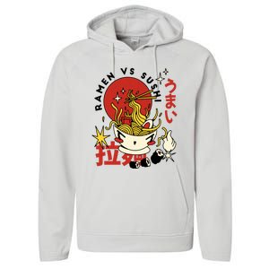 Ramen Vs Sushi Retro Japanese Food Performance Fleece Hoodie