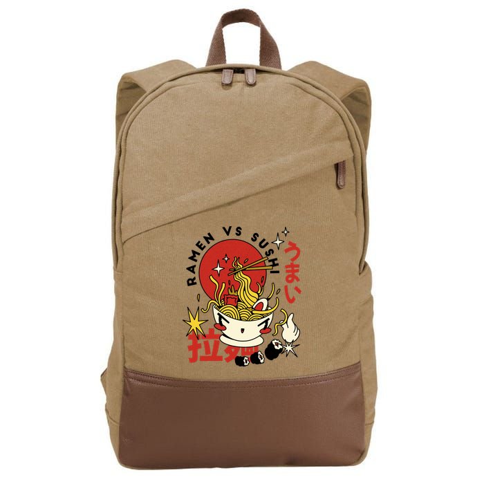 Ramen Vs Sushi Retro Japanese Food Cotton Canvas Backpack