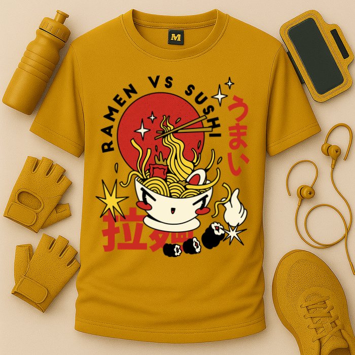 Ramen Vs Sushi Retro Japanese Food Cooling Performance Crew T-Shirt