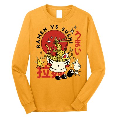 Ramen Vs Sushi Retro Japanese Food Long Sleeve Shirt