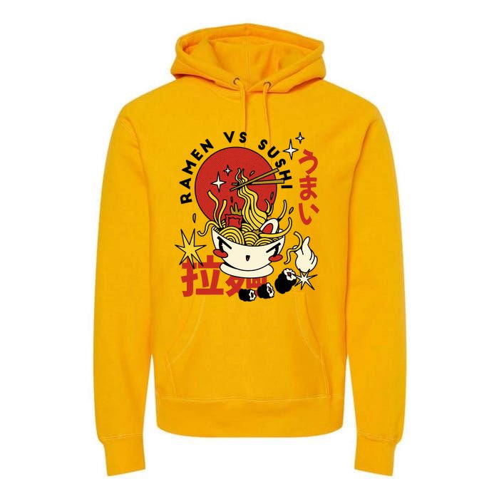 Ramen Vs Sushi Retro Japanese Food Premium Hoodie