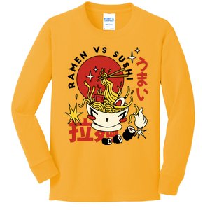 Ramen Vs Sushi Retro Japanese Food Kids Long Sleeve Shirt