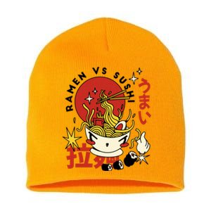 Ramen Vs Sushi Retro Japanese Food Short Acrylic Beanie