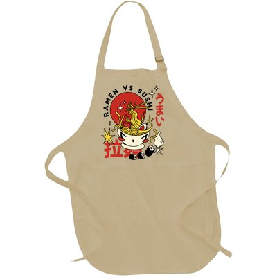 Ramen Vs Sushi Retro Japanese Food Full-Length Apron With Pockets