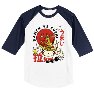 Ramen Vs Sushi Retro Japanese Food Baseball Sleeve Shirt