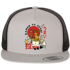 Ramen Vs Sushi Retro Japanese Food Flat Bill Trucker Hat