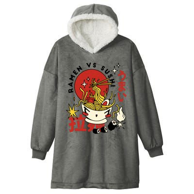 Ramen Vs Sushi Retro Japanese Food Hooded Wearable Blanket