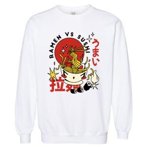 Ramen Vs Sushi Retro Japanese Food Garment-Dyed Sweatshirt